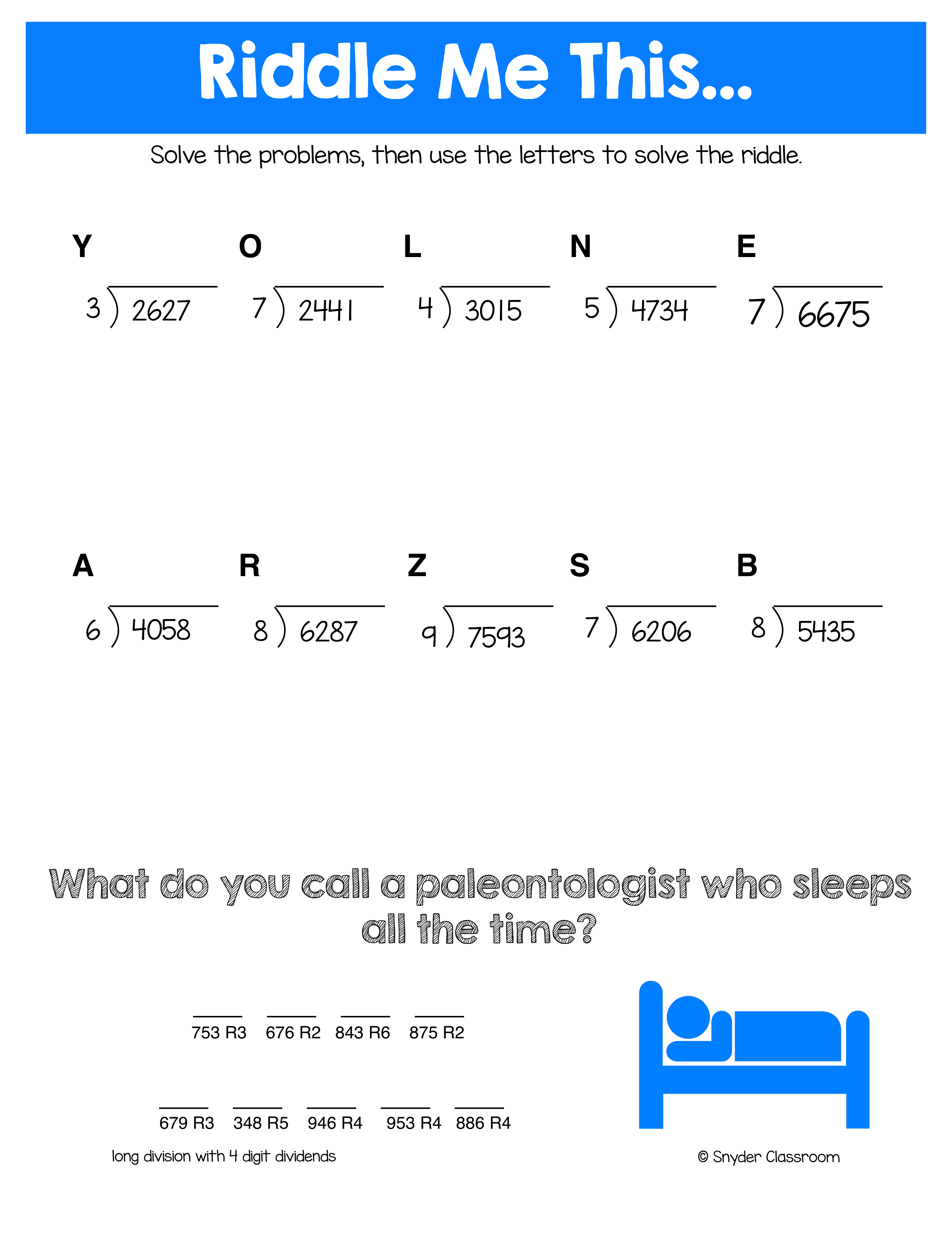 Long Division Riddle Tara Litster Library Formative
