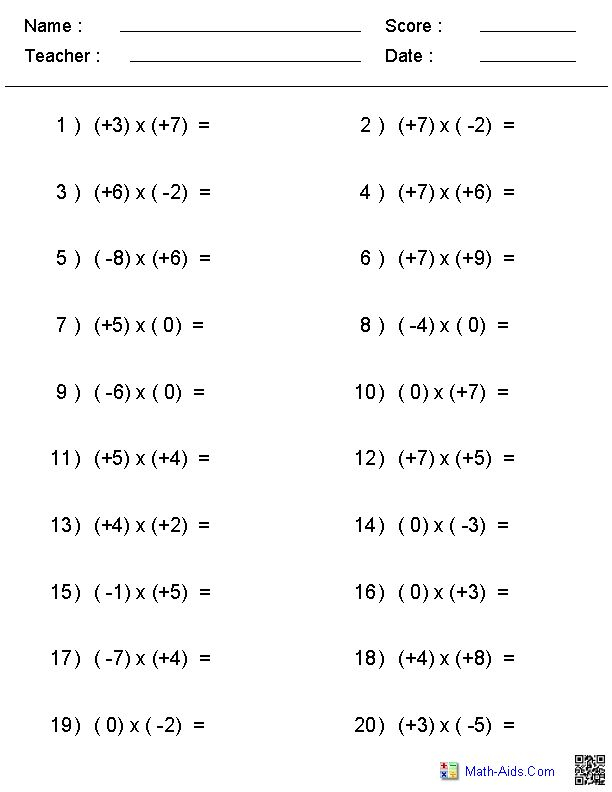 Math Worksheet Integers Worksheets Dynamically Created Integers