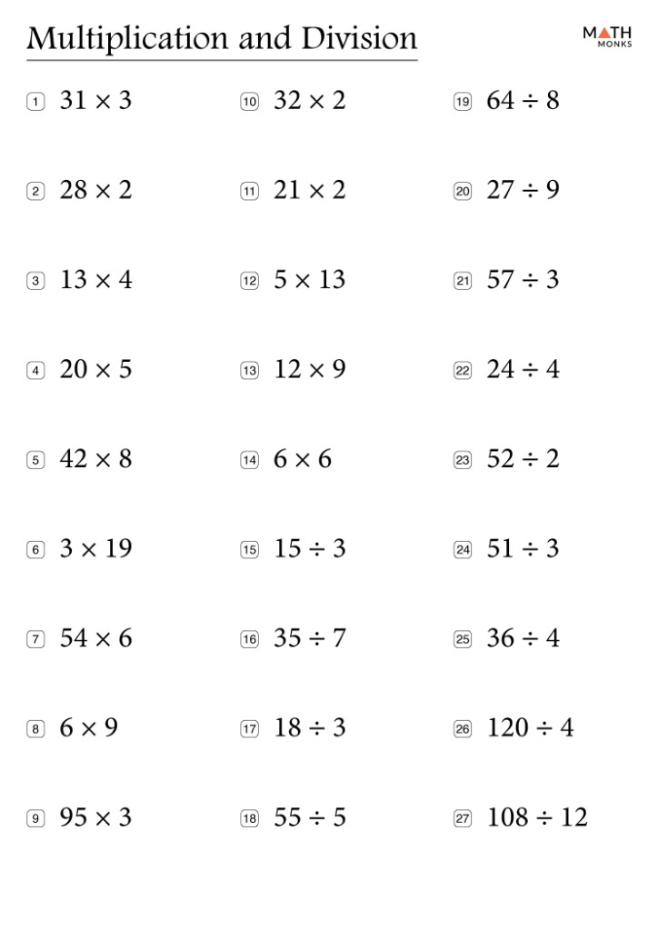 Multiplication And Division Worksheets With Answer Key