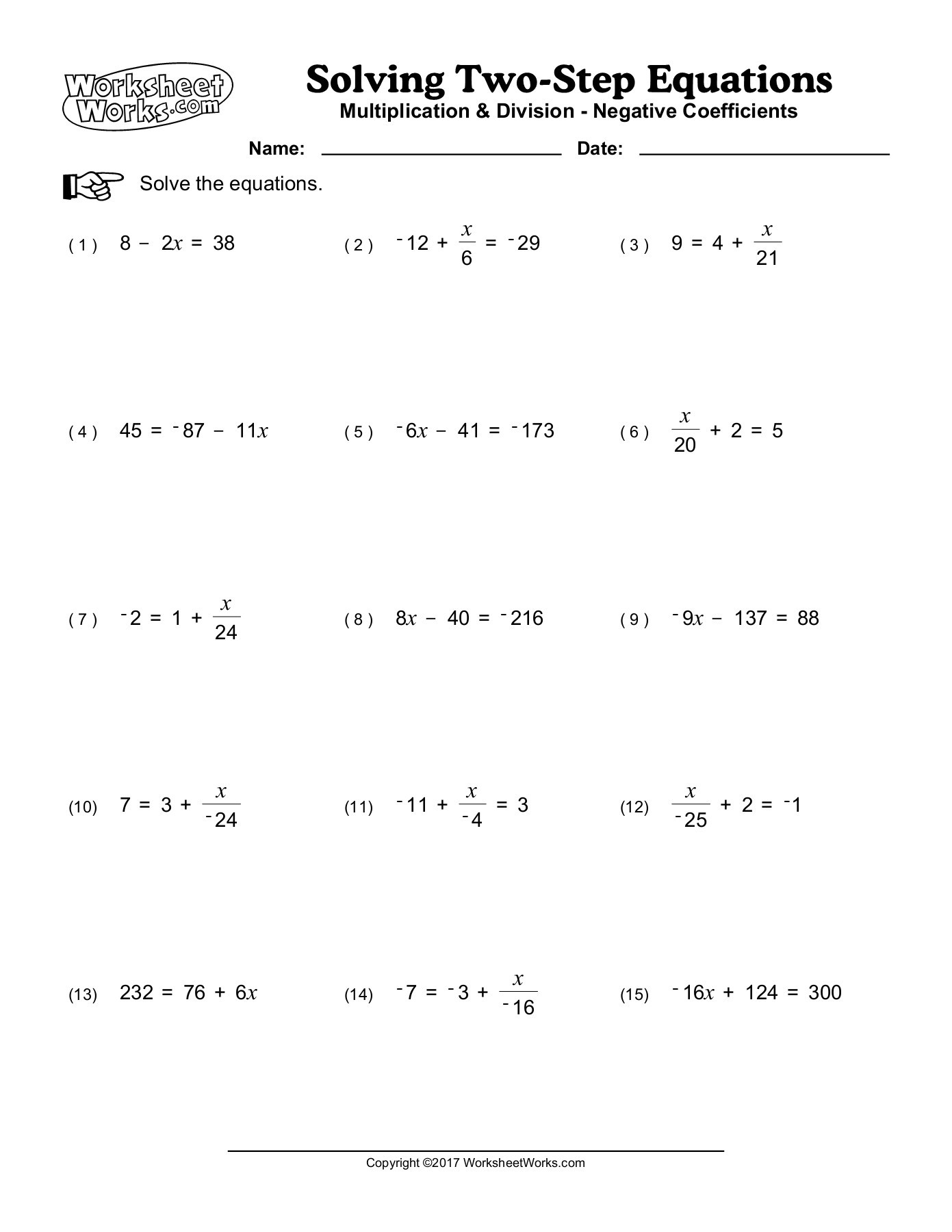 One Step Equations Multiplication And Division Worksheet