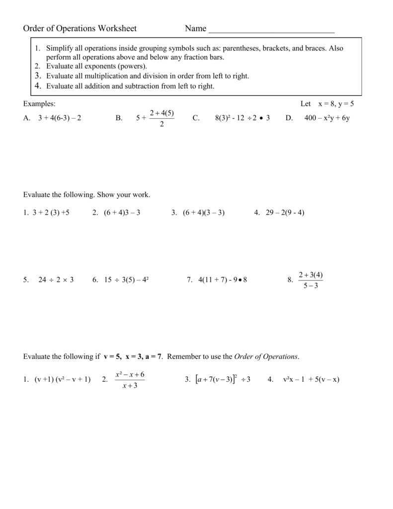 Order Of Operations Multiplication And Division Worksheets Times