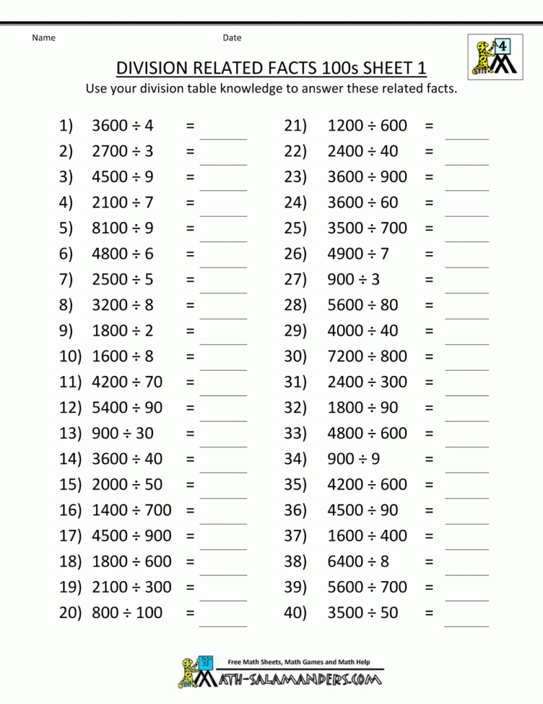 Printable Division Sheets