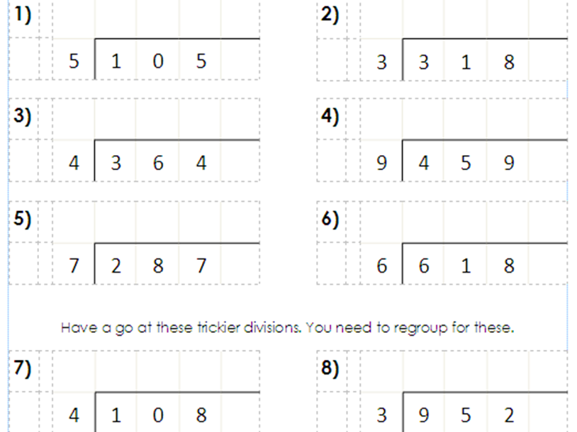 Short Division Tu Carrying Numbers Extra Practise Tmk Education Long Division Questions Year 5 