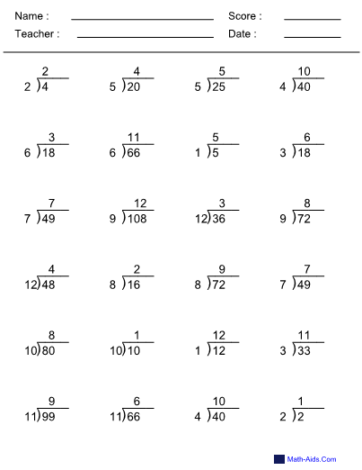 Simple Division Worksheet