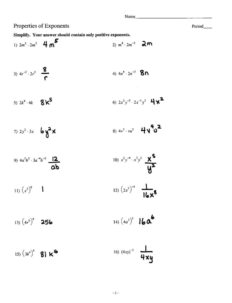 Simplifying Exponential Expressions Worksheet Education Template