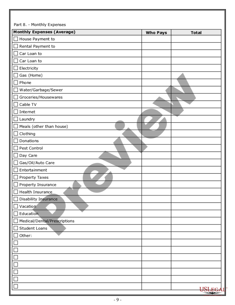 Texas Divorce Worksheet And Law Summary For Contested Or Uncontested 
