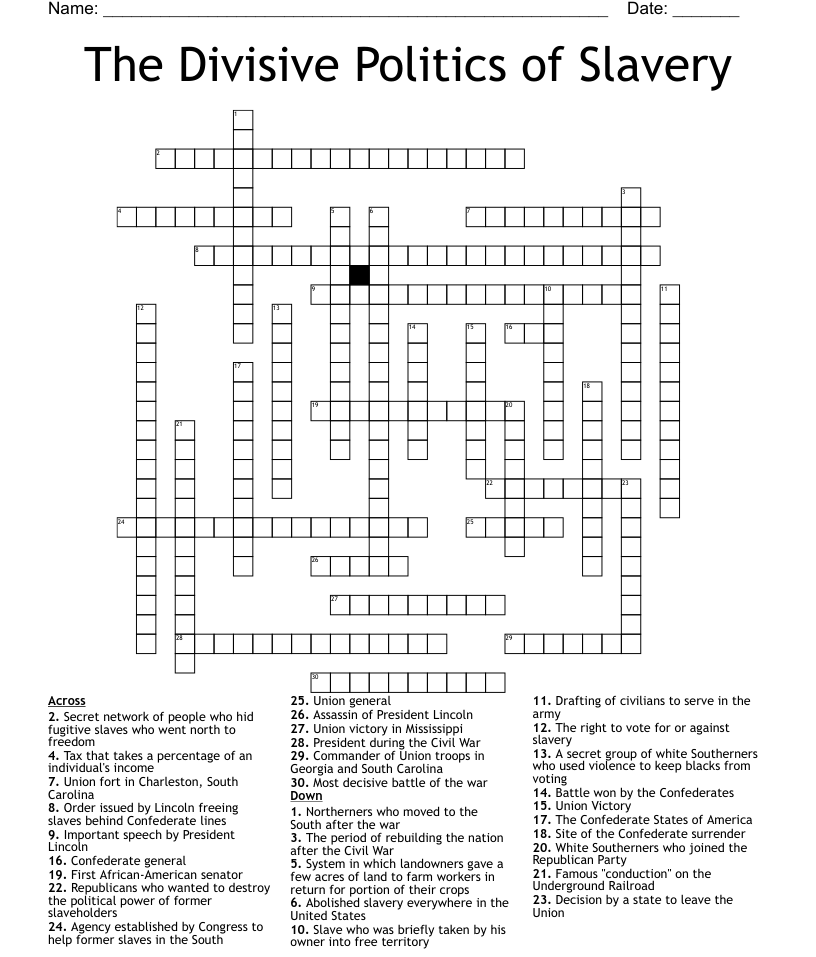 The Divisive Politics Of Slavery Crossword WordMint