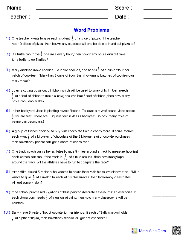 Word Problems Worksheets Dynamically Created Word Problems