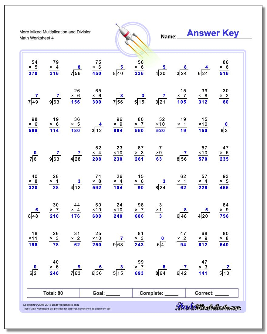 Worksheets On Multiplication And Division For Grade 4